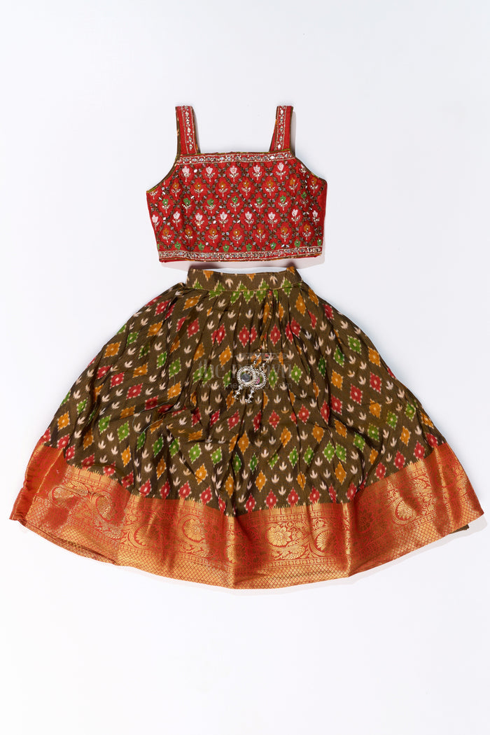 The Nesavu Girls Lehenga Choli Traditional Choli for Girls in Blended Silk with Ikat Design and Embroidered Details Nesavu Nesavu Traditional Choli Girls Blended Silk Ikat Design Embroidered Details