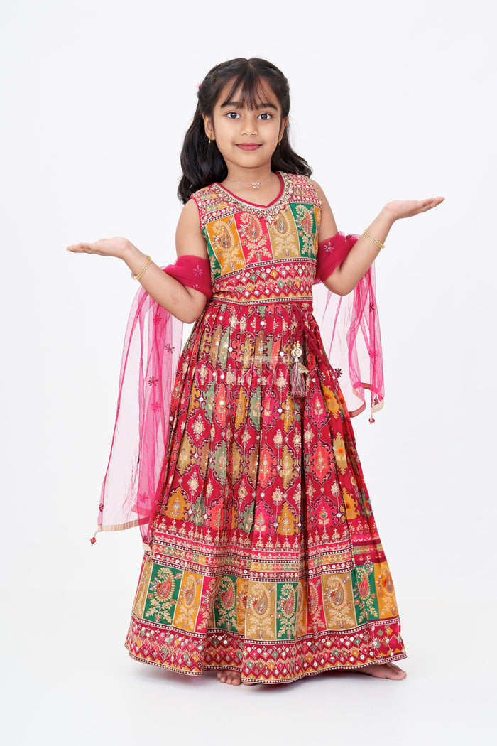 The Nesavu Girls Lehenga Choli Traditional Floral Lehenga Choli for Girls in Viscose Tissue with Intricate Embroidery Nesavu 24 (5Y) / Red GL581A-24 Nesavu Floral Lehenga Choli Girls Viscose Tissue Intricate Embroidery