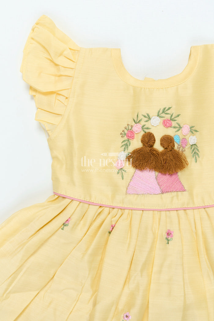 The Nesavu Girls Chanderi Frock Traditional Frock for Baby Girls for Festive Rituals and Temple Visits Nesavu Nesavu chanderi cotton frock baby girls embroidery festive rituals family occasions