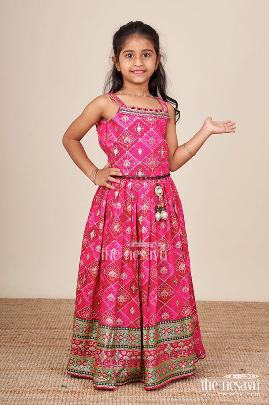 The Nesavu Girls Lehenga Choli Traditional Lehenga Choli for Toddler Girls for Weddings and Festive Celebrations Nesavu 16 (1Y) / Pink GL813A-16 Nesavu jacquard silk lehenga choli toddler girls big border  ideal weddings Diwali parties