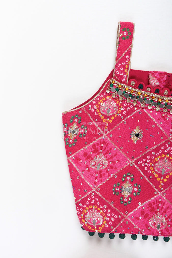 The Nesavu Girls Lehenga Choli Traditional lehenga choli for toddler girls for weddings and festive celebrations Nesavu Nesavu jacquard silk lehenga choli toddler girls big border  ideal weddings Diwali parties