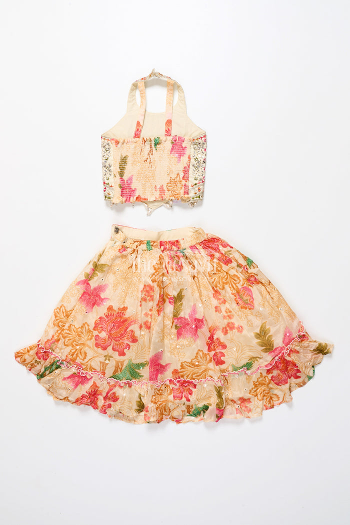 The Nesavu Girls Lehenga Choli Traditional Lehenga Set for Toddler Girl for Weddings and Navratri Nesavu Nesavu toddler girl lehenga choli halter blouse floral print Navratri functions