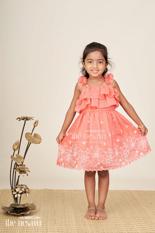The Nesavu Girls Shorts Traditional pink frock for baby girls for wedding functions with cotton fabric and floral accents Nesavu 14 (6M) / Blue BFJ828B-14 Nesavu traditional baby girl frock pink cotton floral accents weddings festive wear