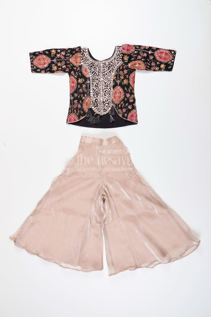 The Nesavu Girls Sharara / Plazo Set Traditional plazo set with mirror embroidery jacket for girls Nesavu Nesavu traditional plazo set mirror embroidery  best pick weddings festive wear