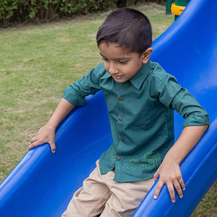 Traffic Embroidered Formal Shirt - Bottle Green (1-8 Years)
