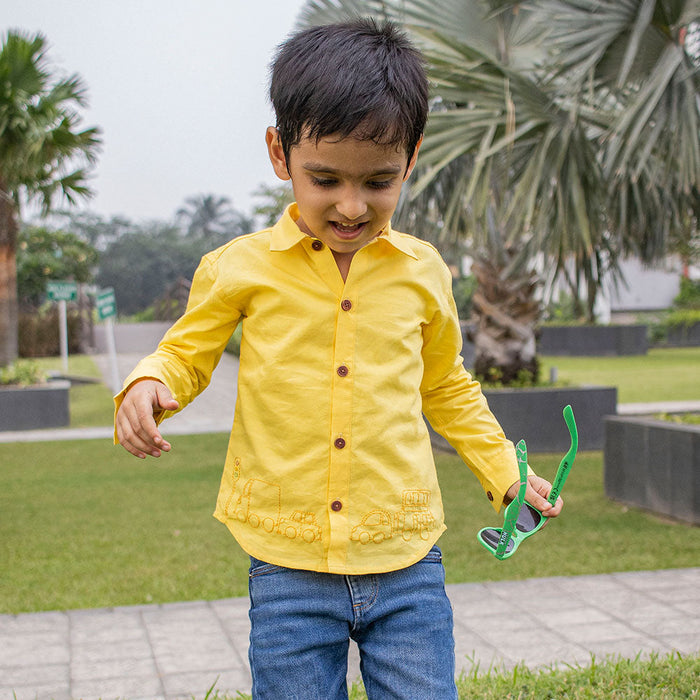Traffic Embroidered Formal Shirt - Yellow (1-8 Years)