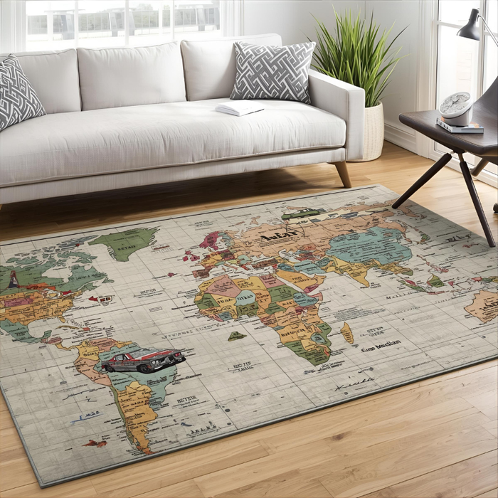Travel Poster Map Area Rug