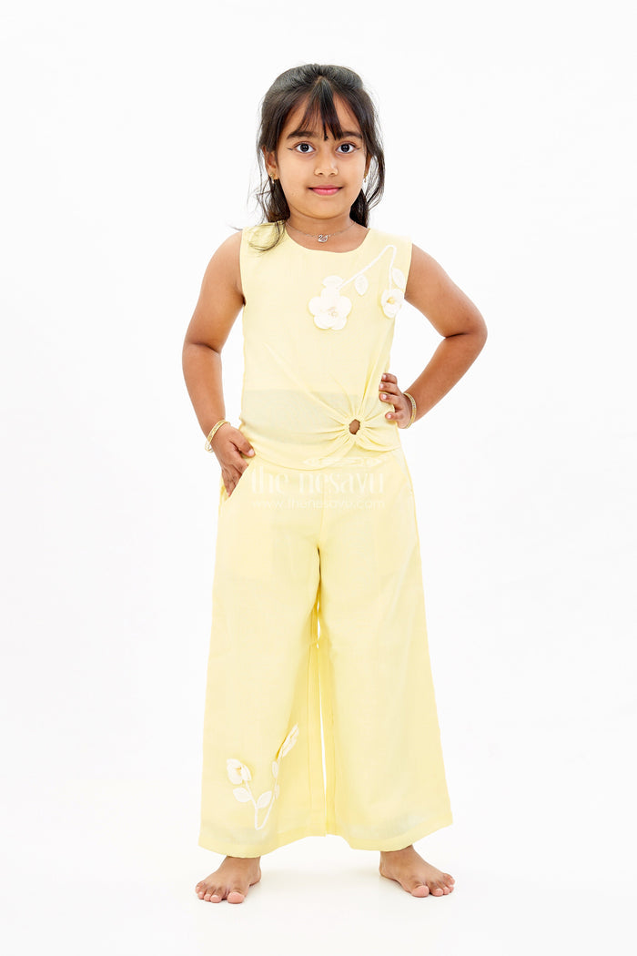 The Nesavu Girls Sharara / Plazo Set Trendy Casual Summer Outfits for Girls with Floral Embroidery and Wide-Leg Plazo Nesavu 18 (2Y) / Yellow GPS533B-18 Nesavu Trendy Casual Summer Outfits Girls Floral Embroidery Wide-Leg Plazo