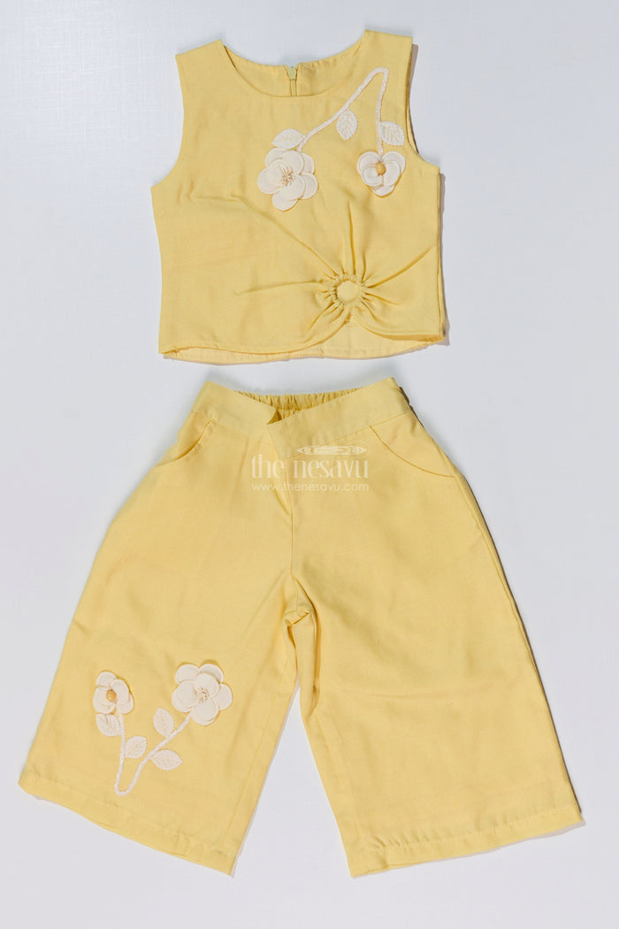 The Nesavu Girls Sharara / Plazo Set Trendy Casual Summer Outfits for Girls with Floral Embroidery and Wide-Leg Plazo Nesavu Nesavu Trendy Casual Summer Outfits Girls Floral Embroidery Wide-Leg Plazo