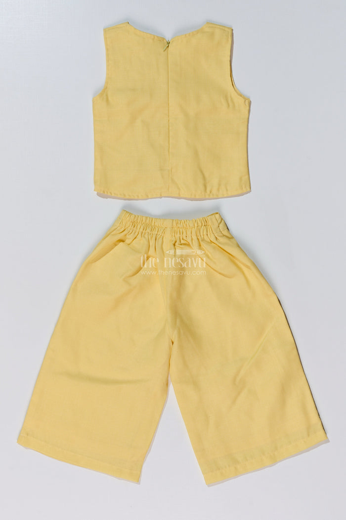 The Nesavu Girls Sharara / Plazo Set Trendy Casual Summer Outfits for Girls with Floral Embroidery and Wide-Leg Plazo Nesavu Nesavu Trendy Casual Summer Outfits Girls Floral Embroidery Wide-Leg Plazo