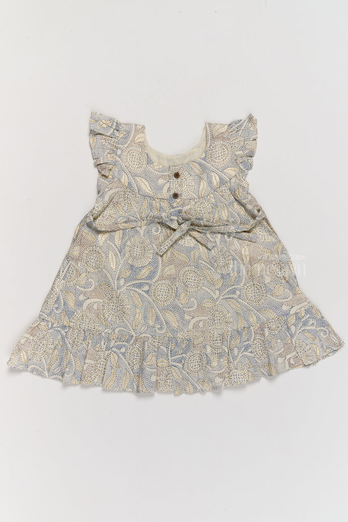The Nesavu Girls Cotton Frock Trendy Girls Cotton Fashion Dress with Elegant Floral Pattern and Ruffled Details Nesavu Nesavu Girls Cotton Fashion Dress Pastel Floral Print Ruffled Hem Lace Detailing