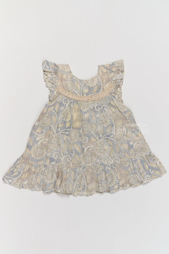 The Nesavu Girls Cotton Frock Trendy Girls Cotton Fashion Dress with Elegant Floral Pattern and Ruffled Details Nesavu Girls Cotton Fashion Dress Pastel Floral Print Ruffled Hem Lace Detailing | The Nesavu