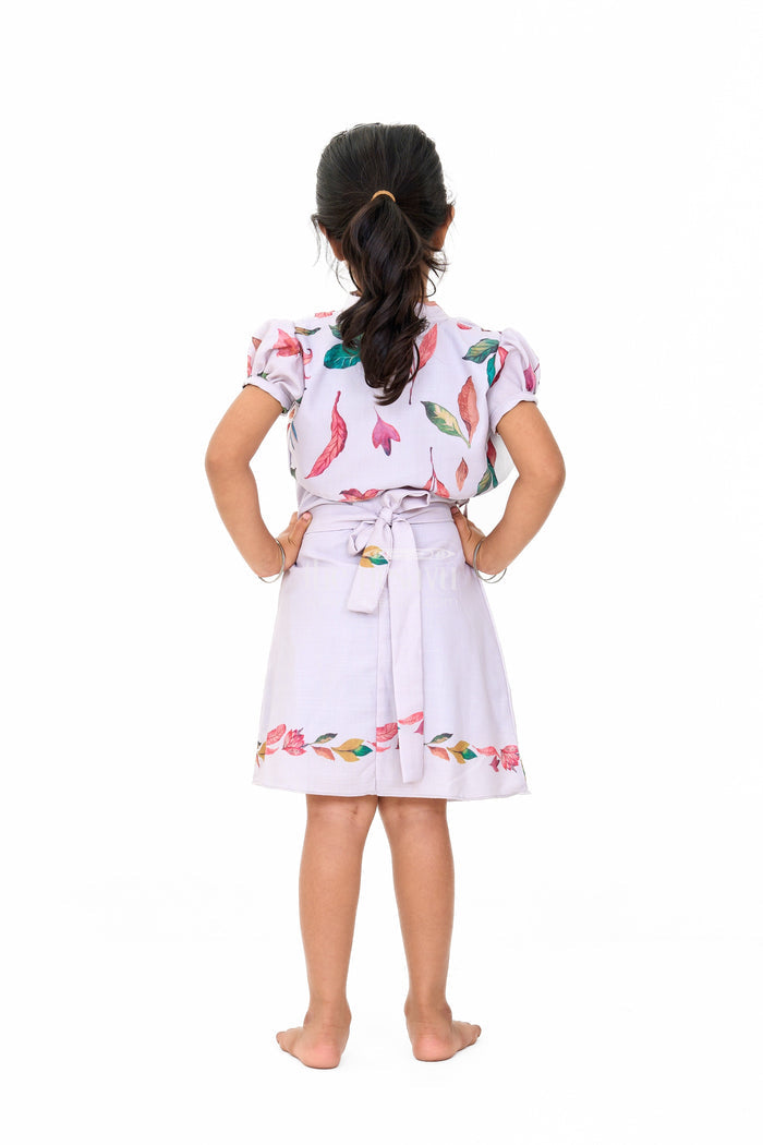 The Nesavu Girls Cotton Frock Trendy Indo Western Girls Cotton Frock with Floral Patterns and Waist Tie-Up Nesavu Indo Western Girls Cotton Frock Floral Pleats Belt Nesavu