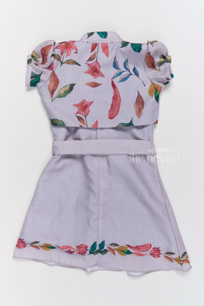 The Nesavu Girls Cotton Frock Trendy Indo Western Girls Cotton Frock with Floral Patterns and Waist Tie-Up Nesavu Indo Western Girls Cotton Frock Floral Pleats Belt Nesavu