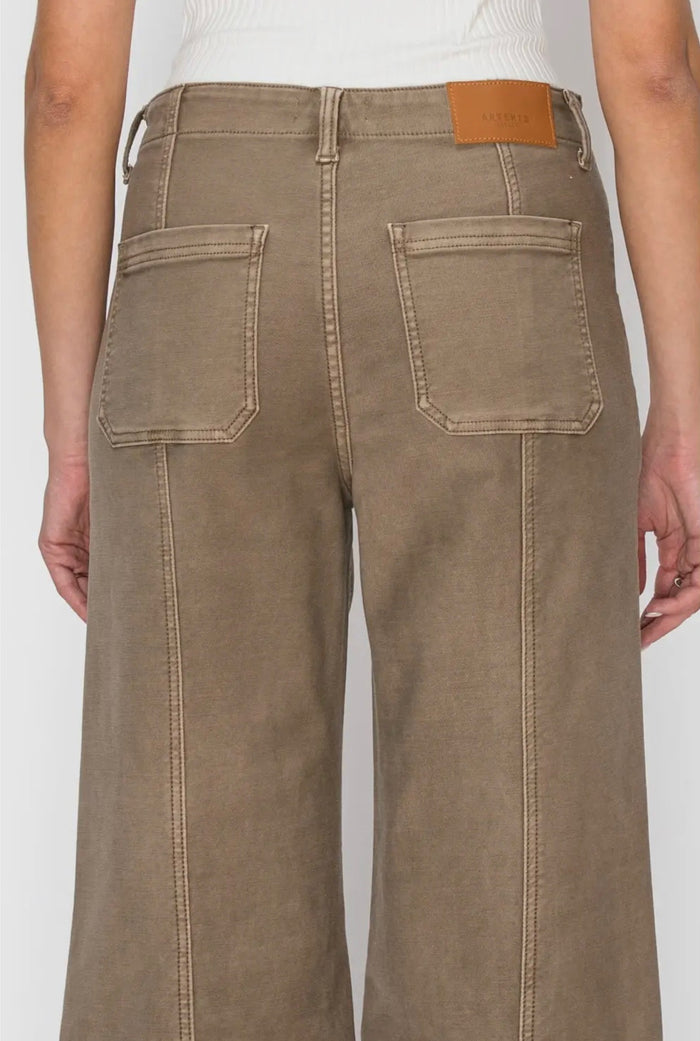 Tummy Control High Rise Slim Crop Palazzo Jeans | Taupe