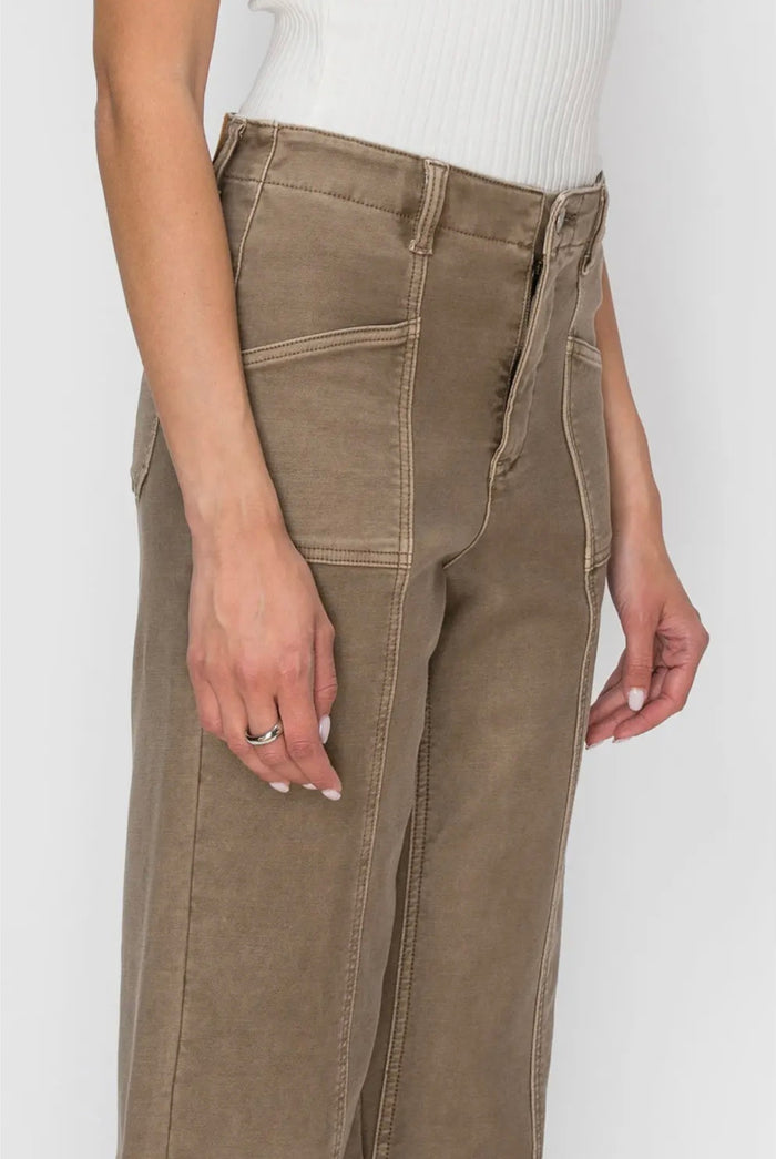 Tummy Control High Rise Slim Crop Palazzo Jeans | Taupe
