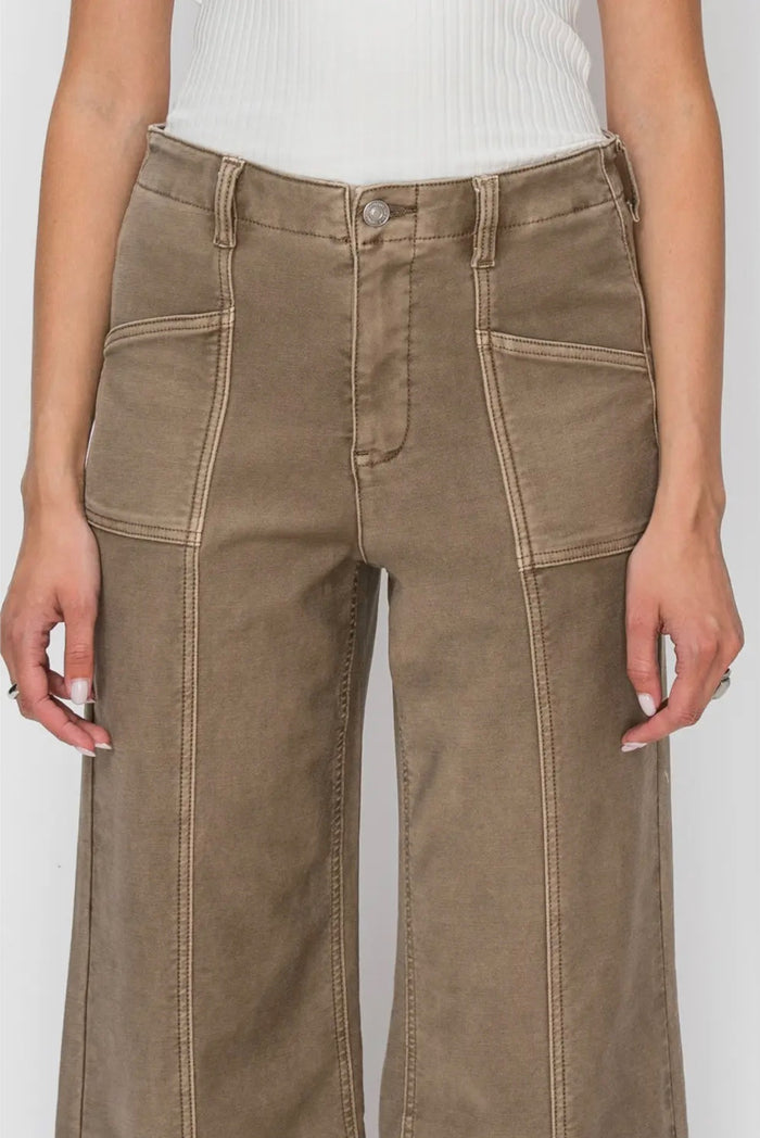 Tummy Control High Rise Slim Crop Palazzo Jeans | Taupe
