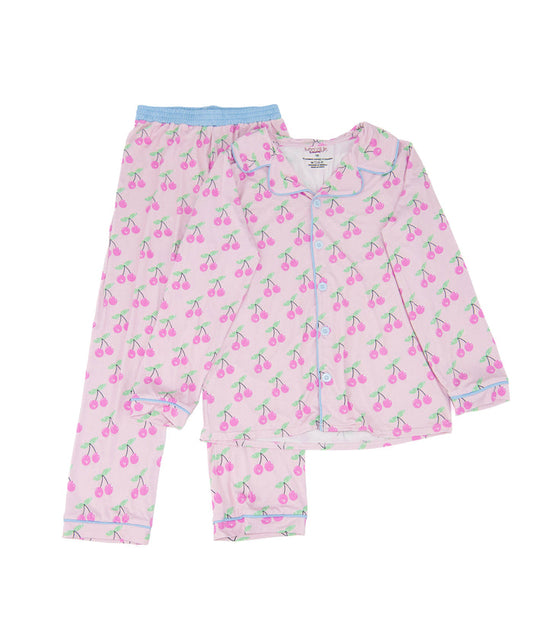 Tweenstyle Girls Bamboo Long Lounge Set Pink Cherries Accessories Sparkle by Stoopher Multi Y/S (7/8)