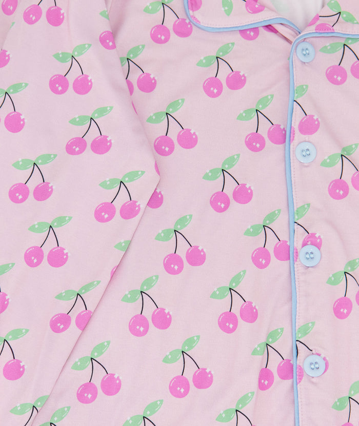 Tweenstyle Girls Bamboo Long Lounge Set Pink Cherries Accessories Sparkle by Stoopher