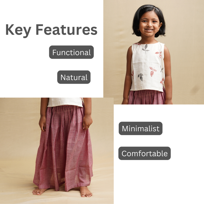 Twirl and Top' - Girls' Leaf Print Crop Top with Long Skirt (3-6 Years)