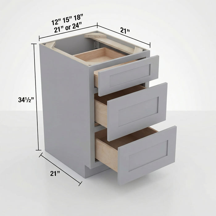 Vanity 3 Drawer Base , 24" , Shaker , Wood Grey