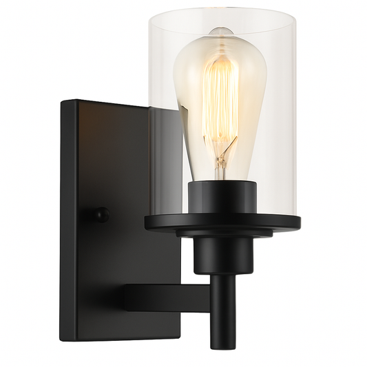 Vanity Light , 1 Light , Cylindrical Glass , Matte Black