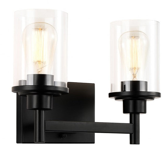 Vanity Light , 2 Light , Cylindrical Glass , Matte Black