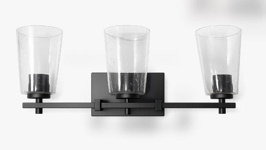 Vanity Light , 3 Light , Cylindrical Clear Glass , Matte Black