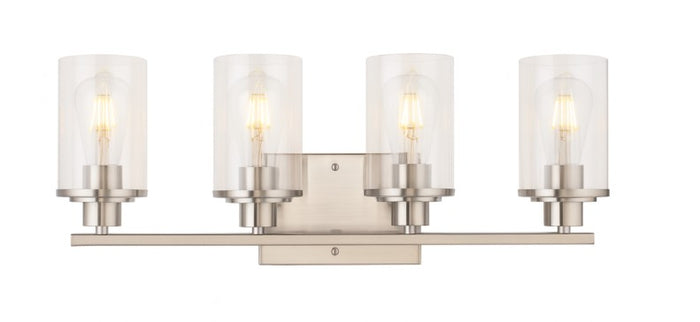 Vanity Light , 4 Light , Cylindrical Clear Glass , Brushed Nickel