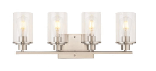 Vanity Light , 4 Light , Cylindrical Clear Glass , Brushed Nickel