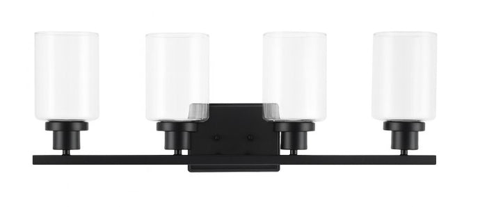 Vanity Light , 4 Light , Cylindrical Clear Glass , Matte Black