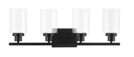 Vanity Light , 4 Light , Cylindrical Clear Glass , Matte Black