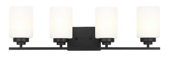 Vanity Light , 4 Light , Cylindrical White Glass , Matte Black
