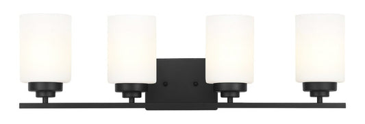 Vanity Light , 4 Light , Cylindrical White Glass , Matte Black