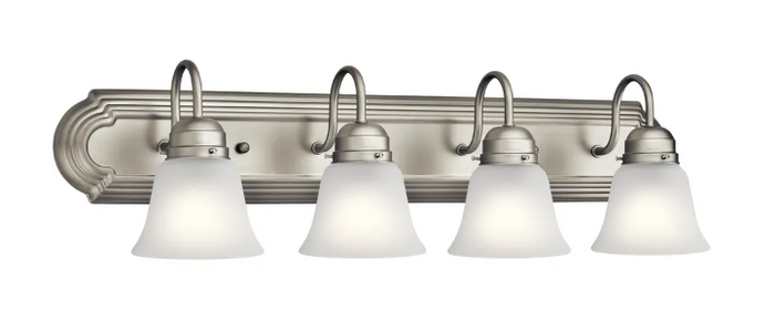 Vanity Light , 4 Light , Frosted Bell Glass Shade , Brushed Nickel