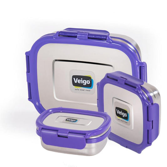 Veigo Celebration- Set of 3 Stainless Steel Leakproof Lunch Boxes(Ready-to-Gift Pack) (All Ages)