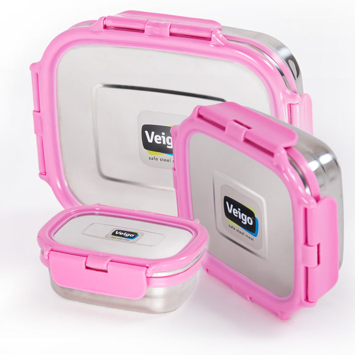 Veigo Celebration- Set of 3 Stainless Steel Leakproof Lunch Boxes(Ready-to-Gift Pack) (All Ages)