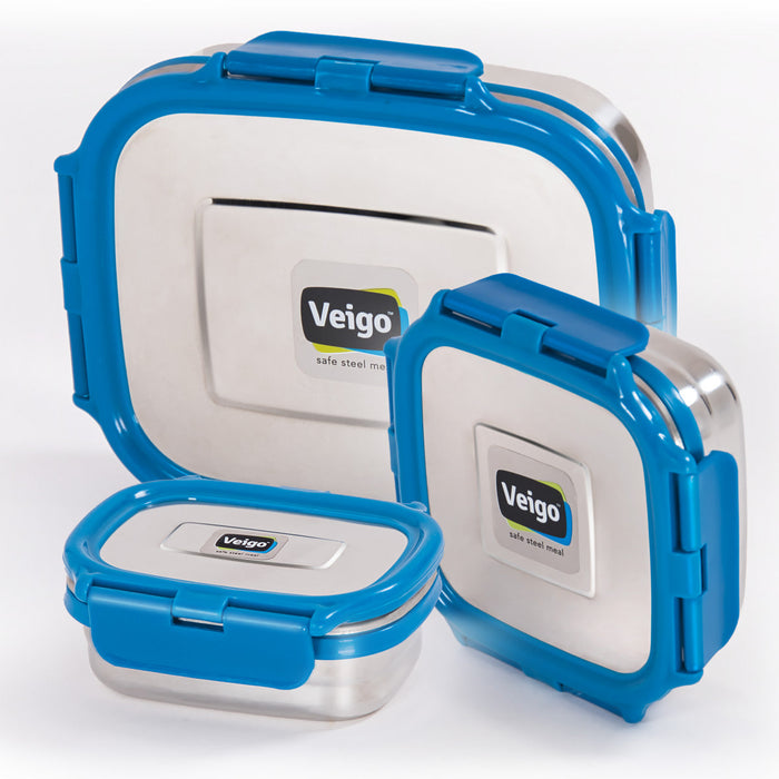 Veigo Celebration- Set of 3 Stainless Steel Leakproof Lunch Boxes(Ready-to-Gift Pack) (All Ages)