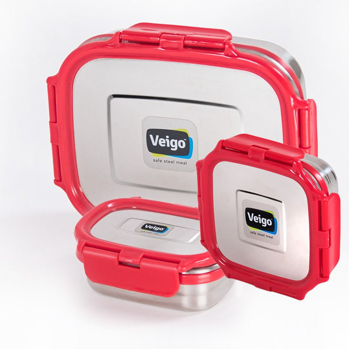 Veigo Celebration- Set of 3 Stainless Steel Leakproof Lunch Boxes(Ready-to-Gift Pack) (All Ages)