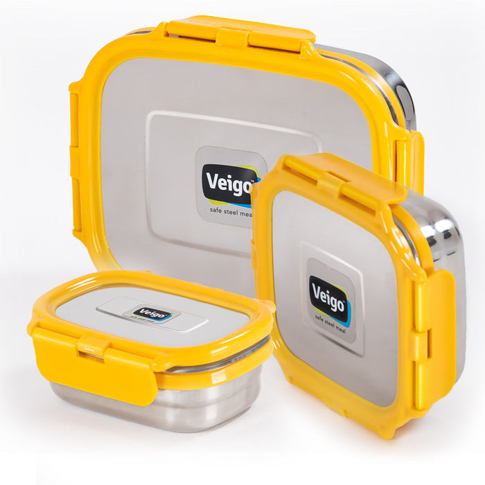 Veigo Celebration- Set of 3 Stainless Steel Leakproof Lunch Boxes(Ready-to-Gift Pack) (All Ages)