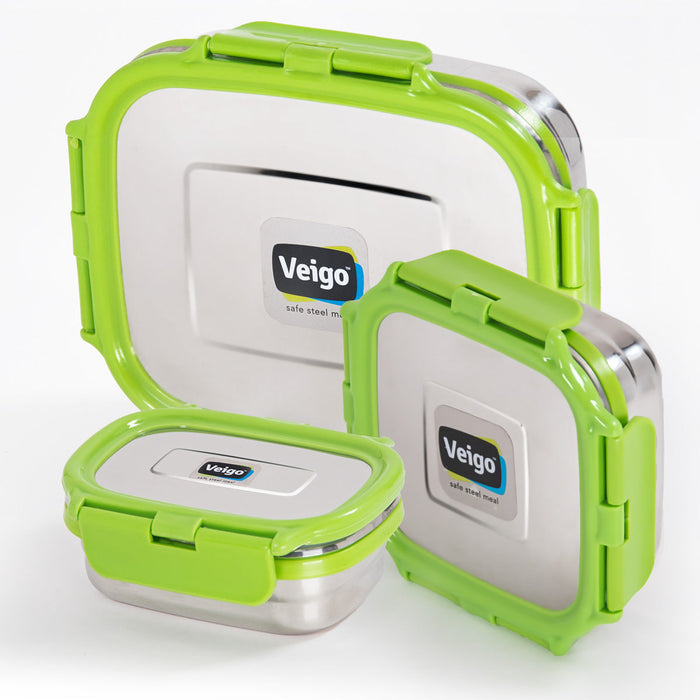 Veigo Celebration- Set of 3 Stainless Steel Leakproof Lunch Boxes(Ready-to-Gift Pack) (All Ages)