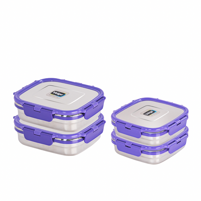 Veigo Freezer & Kitchen Storage Set of 4- Stainless Steel Airtight & Leakproof Containers (All Ages)