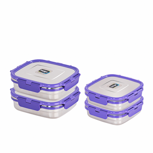 Veigo Freezer & Kitchen Storage Set of 4- Stainless Steel Airtight & Leakproof Containers (All Ages)