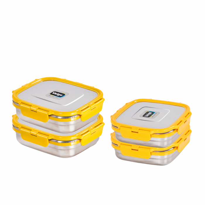 Veigo Freezer & Kitchen Storage Set of 4- Stainless Steel Airtight & Leakproof Containers (All Ages)