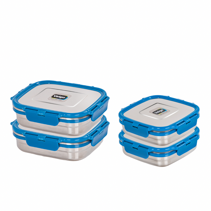 Veigo Freezer & Kitchen Storage Set of 4- Stainless Steel Airtight & Leakproof Containers (All Ages)