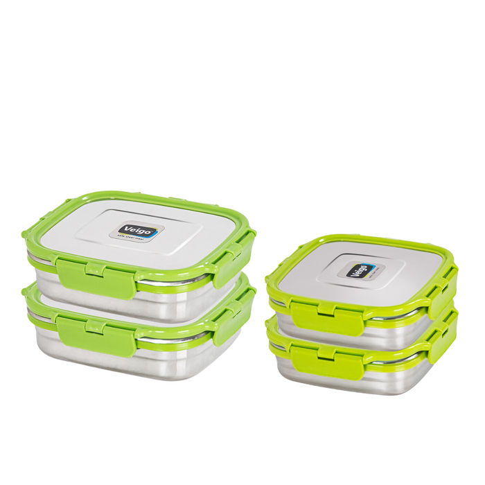 Veigo Freezer & Kitchen Storage Set of 4- Stainless Steel Airtight & Leakproof Containers (All Ages)