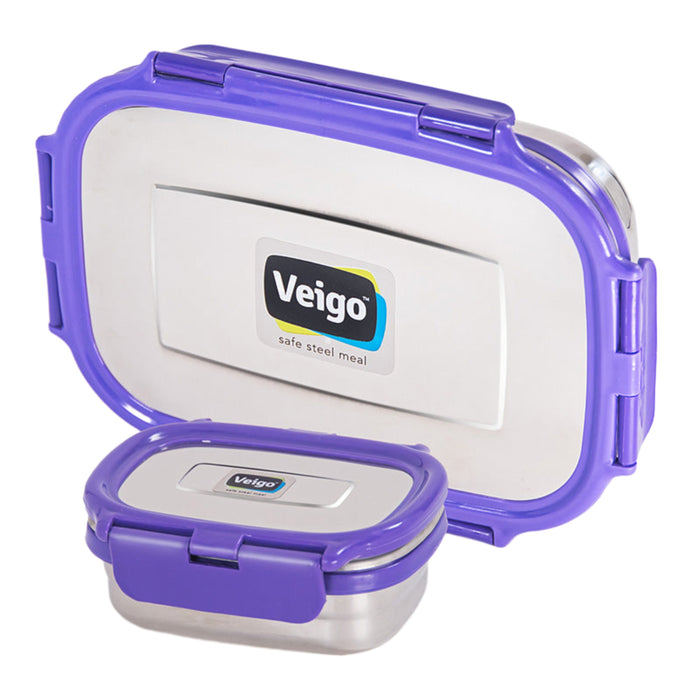 Veigo Jumbo Stainless Steel Lunch Box w/ Veg Box (All Ages)