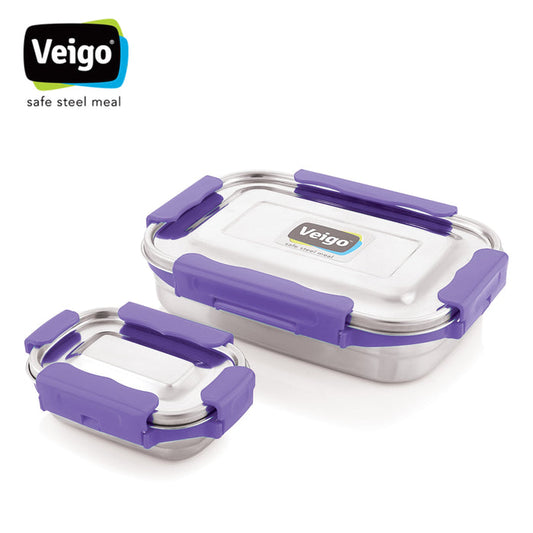 Veigo Maxosteel Jumbo Stainless Steel Lunch Box with Veg Box (All Ages)