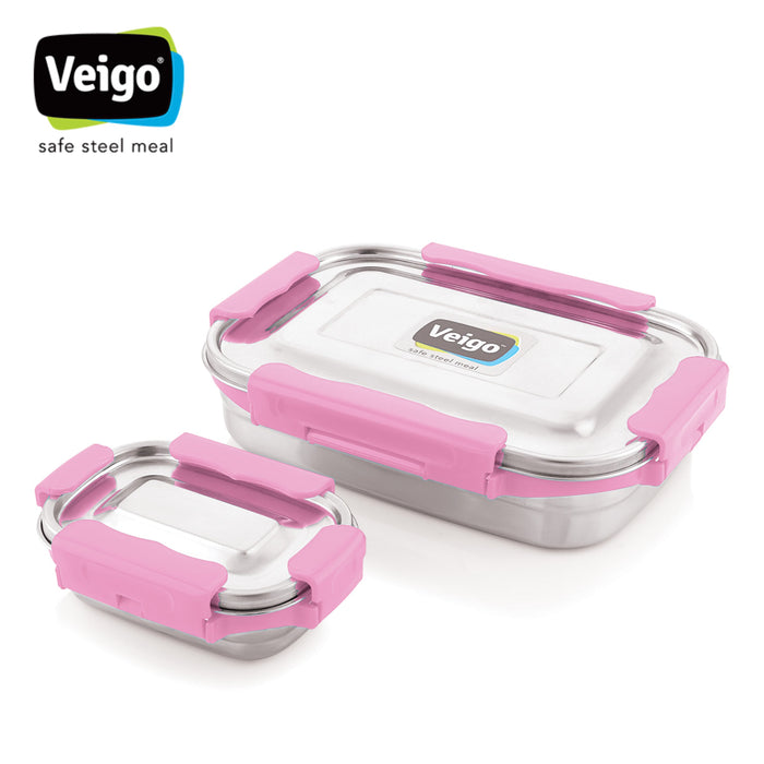Veigo Maxosteel Jumbo Stainless Steel Lunch Box with Veg Box (All Ages)