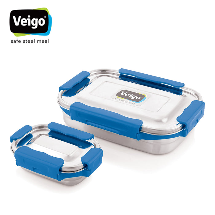 Veigo Maxosteel Jumbo Stainless Steel Lunch Box with Veg Box (All Ages)